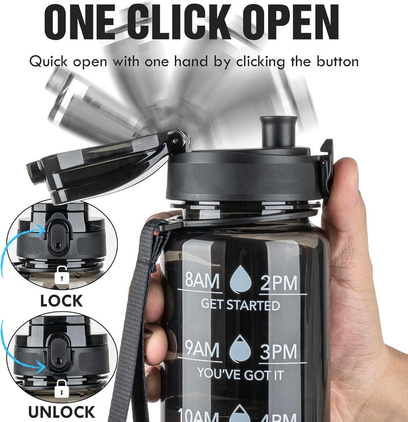 OLDLEY Water Bottle 32oz, Durable and Leakproof Water Bottles Motivational with Time Marker, Tritan, BPA Free, Wide Mouth, Gym, Travel, Home, School, Office, Clear Black (1 Bottle) - Image 5